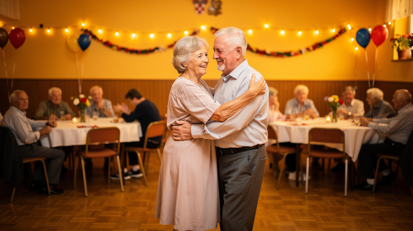 Croatian seniors dancing together at a social club event